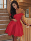 Elegant Off-the-Shoulder Pleated Red Satin Short Prom Dress