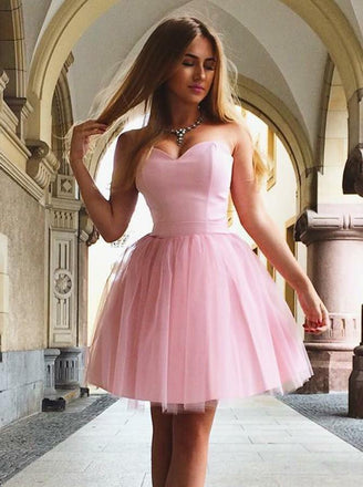 cute pink a-line sweetheart short tulle homecoming party dress dtp227
