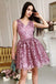 Vintage Lace Short Homecoming Dresses, A-line V-neck Short Prom Dress