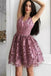 a-line v-neck short prom dress vintage lace short homecoming dresses dth265