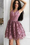 Vintage Lace Short Homecoming Dresses, A-line V-neck Short Prom Dress