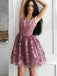 Vintage Lace Short Homecoming Dresses, A-line V-neck Short Prom Dress