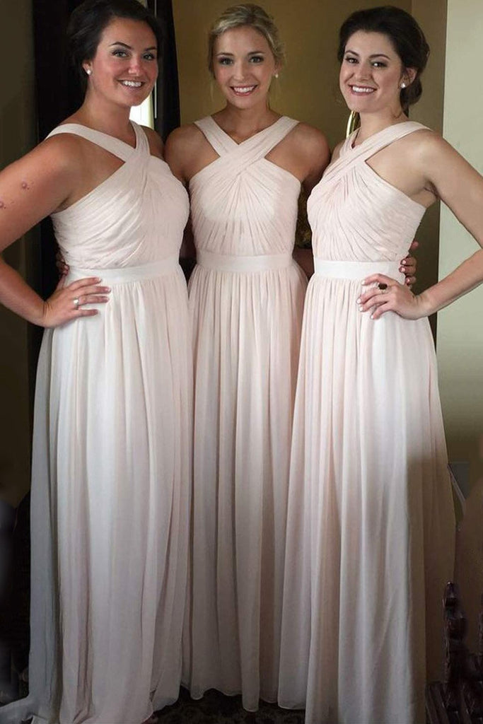 chiffon long pleated bridesmaid dresses formal wedding party dress dtb101