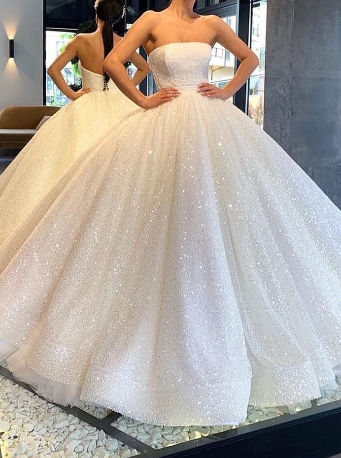 glitter strapless ball gown wedding dresses sparkly bridal gown dtp407