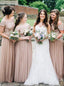 A-Line Off-the-Shoulder Tulle Blush Sequins Bridesmaid Dresses