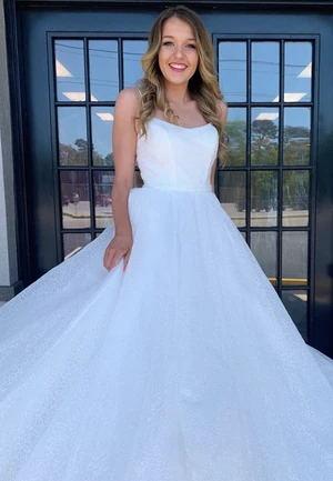 white sequin long prom wedding dress a-line sparkle wedding dress dtw93