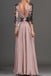 A-line V-Neck Long Sleeve Chiffon Prom Dresses With Black Lace