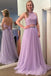 Halter Backless Lilac Two Piece Prom Dress with Beading