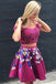 floral print short prom dress off shoulder lace applique two piece homecoming dresses dth269