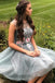 illusion round neckline grey tulle homecoming dresses with appliques dth362
