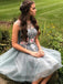 Illusion Round Neckline Grey Tulle Homecoming Dresses With Appliques