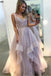 a-line long prom dresses lavender tiered tulle sleeveless evening gown dtp1191