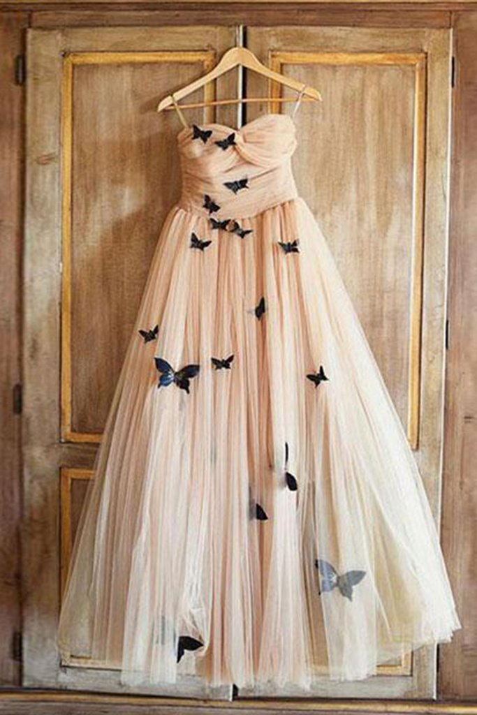 a-line sweetheart 3d butterfly appliques prom dress long formal gown dtp90