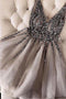 Sequins Beaded A-line V-neck Tulle Short Prom Dresses