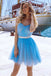light blue graduation dress cute beaded tulle short prom dress homecoming dress dth119