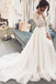 modest ivory v-neck lace wedding dress with long sleeve dtw49
