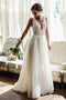 Backless A-line Beach Wedding Dress, Lace Appliques Tulle Boho Bridal Gowns