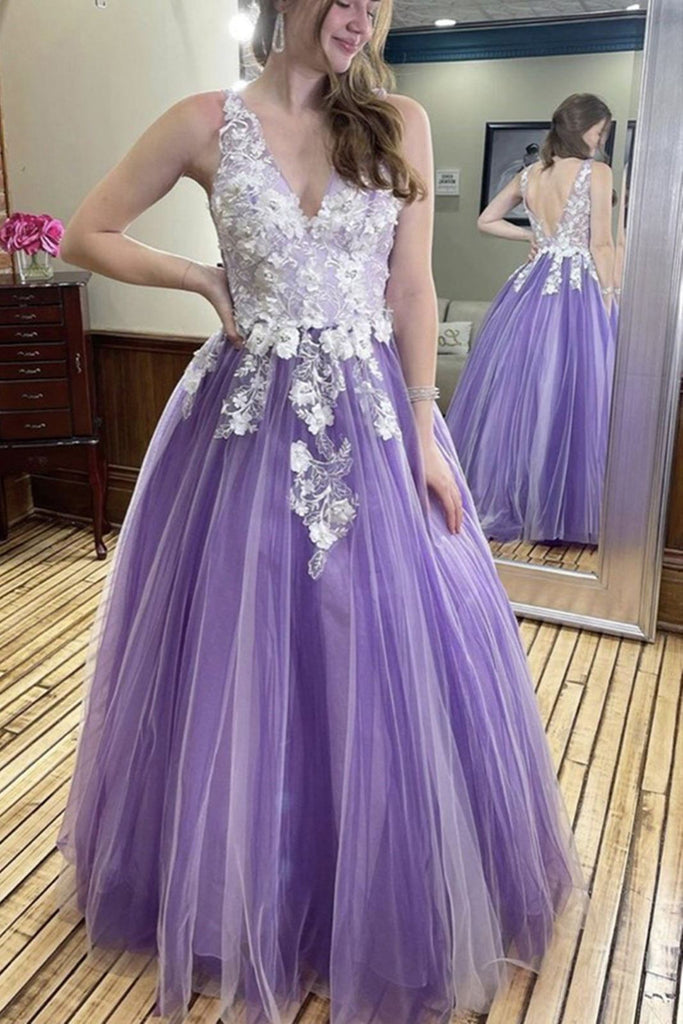 a-line purple prom dresses handmake flowers formal evening dresses dtp09