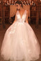 A-line V-neck Boho Sleeveless Wedding Dresses Applique Tulle Bridal Gown