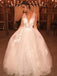 A-line V-neck Boho Sleeveless Wedding Dresses Applique Tulle Bridal Gown