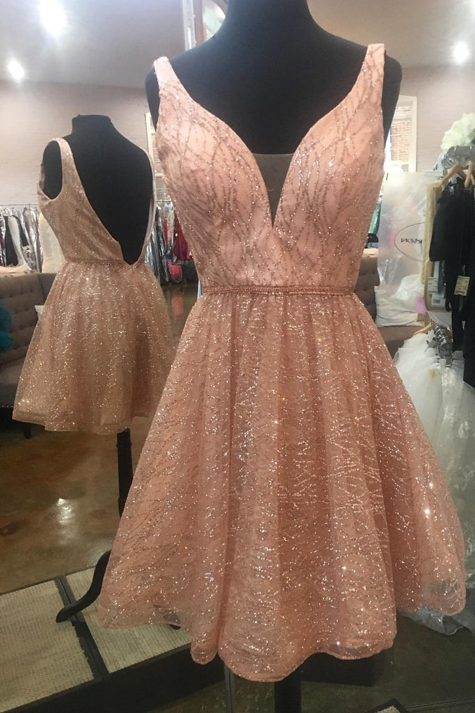 Sequins Short Prom Dress A-Line V-neck Backless Homecoming Dresses DTH299 DressTok.co.uk Sequins Short Prom Dress A-Line V-neck Backless Homecoming Dresses DTH299 DressTok.co.uk