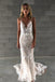 Sheath Lace Wedding Dress With Floral Applique, V-neck Boho Bridal Gown