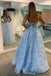 Light Blue Sparkly Tulle Backless Long Prom Dress