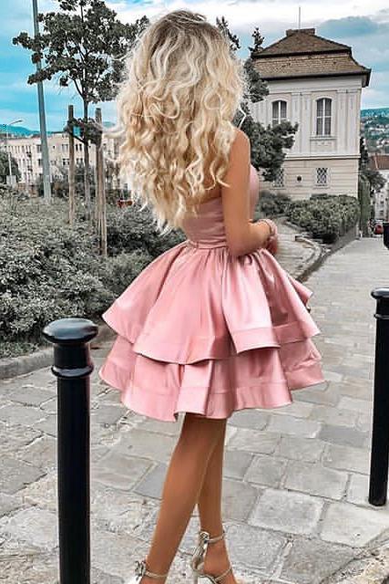 Strapless Blush Semi Homecoming Party Dresses With Tiered Skirt