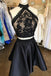 two piece little black dress lace top cut out satin party dress dth312