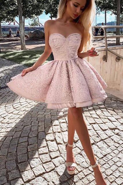 a-line sweetheart pink homecoming dresses short party dresses dth345