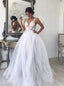 A-line V-neck Boho Wedding Dresses White Tulle Beach Bridal Gown
