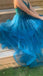 Long Prom Dress With Lace, A Line Spaghetti Straps V Neck Tulle Evening Dress