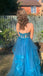 Long Prom Dress With Lace, A Line Spaghetti Straps V Neck Tulle Evening Dress