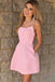 spaghetti straps short pink backless homecoming dress with pockets dth99