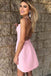 Spaghetti Straps Short Pink Backless Homecoming Dress with Pockets
