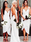 Sheath Spaghetti Straps Asymmetrical White Pleats Bridesmaid Dresses