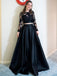 Two Piece Black Long Prom Dresses, Long Sleeves Formal Gowns