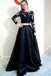 Two Piece Black Long Prom Dresses, Long Sleeves Formal Gowns