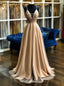 A-Line Spaghetti Long Formal Prom Dresses Beaded Evening Dresses