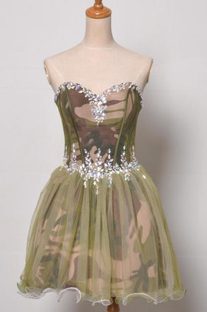 sweetheart camouflage short homecoming dress with rhinestones dth136