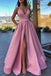 Simple A Line V Neck Red Long Prom Dresses, Formal Evening Dress With Pockets