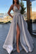 Simple A Line V Neck Red Long Prom Dresses, Formal Evening Dress With Pockets
