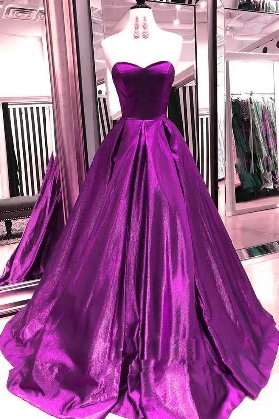 Sweetheart Burgundy Long Prom Dresses, A-line Pockets Formal Party Dresses