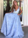 a-line appliques v-neck beading evening dress light blue long prom dresses dtp947