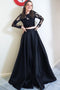 Two Piece Black Long Prom Dresses, Long Sleeves Formal Gowns