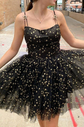 starry night black homecoming dress star sequin short prom dress dth94