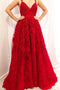 Backless Red Long Prom Dresses, V-neck Appliqued Sleeveless Evening Gowns