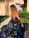 A Line V Neck Tulle Long Prom Dresses with Embroidery Floral Appliques