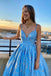 long formal gown a-line v neck spaghetti blue prom dresses with lace up dtp1029