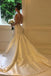 Simple Satin Mermaid Backless Wedding Dresses With Bateau Neckline